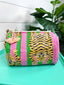 Quilted Cosmetic Bag in Pink & Green Tiger Print