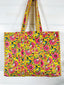 Yellow and Pink Floral Cotton Quilted Block Print Tote Bag