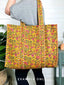Sky Blue and Pink Floral Cotton Quilted Block Print Tote Bag
