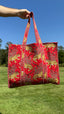 Red Jungle Cotton Quilted Tote Bag